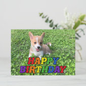 かわいいコーギパピードッグ写真虹誕生日 カード (スタンド正面)