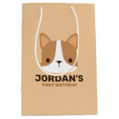 かわいいコーギパーソナライズされた犬 ミディアムペーパーバッグ (正面)