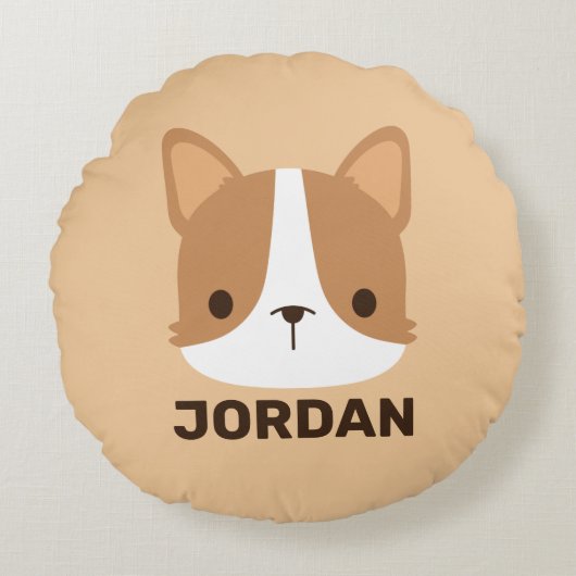 かわいいコーギパーソナライズされた犬 ラウンドクッション (正面)