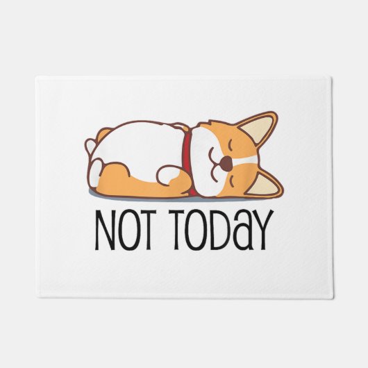 かわいいコーギフトおもしろい犬恋人ではなく今日の怠惰 ドアマット (正面)