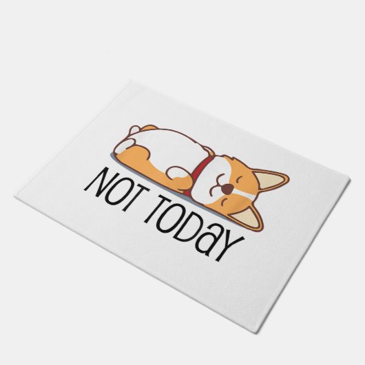 かわいいコーギフトおもしろい犬恋人ではなく今日の怠惰 ドアマット (アングル)