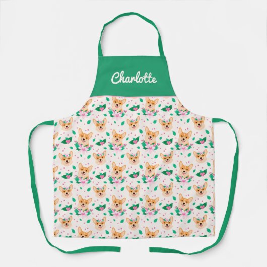 かわいいコーギフローラエプロン エプロン (正面)