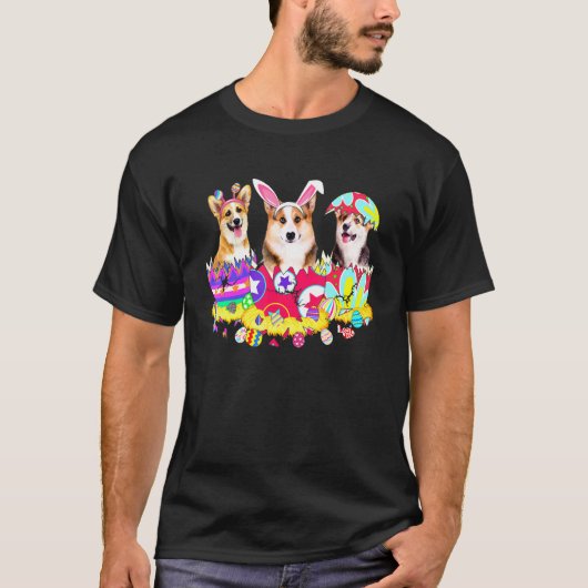 かわいいコーギーうさぎイースターの日の犬 Tシャツ (正面)