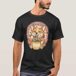 かわいいコーギーがラーメンを食べる 日本のかわいい麺類 Tシャツ