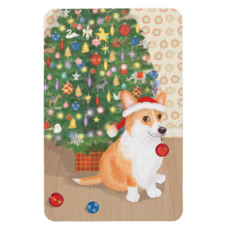 かわいいコーギーとクリスマスツリーのマグネット マグネット