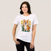 かわいいコーギーと水仙 トライブレンドTシャツ (正面全面)
