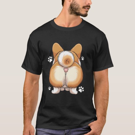 かわいいコーギーのお尻と足跡 Tシャツ (正面)