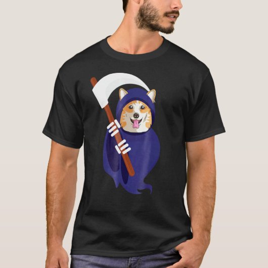 かわいいコーギーのウェールズの死神のハロウィンTシャツ Tシャツ (正面)