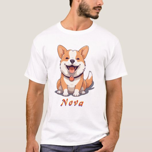 かわいいコーギーのキャラクターイラスト Tシャツ (正面)