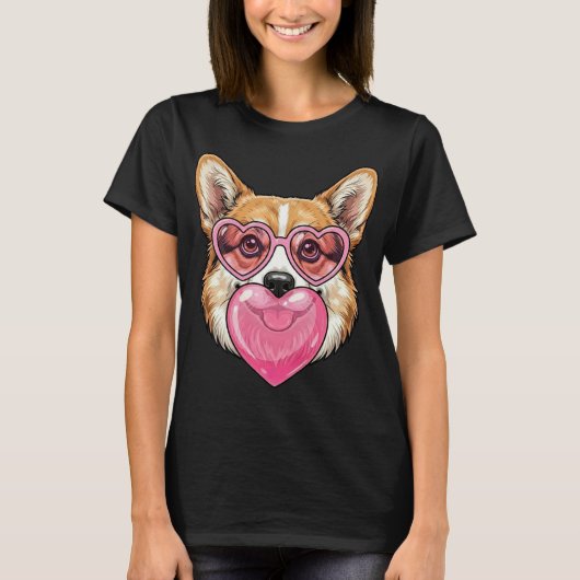 かわいいコーギーのハート風船ガムパピー Tシャツ (正面)