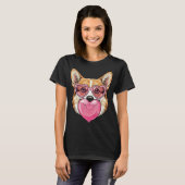かわいいコーギーのハート風船ガムパピー Tシャツ (正面フル)