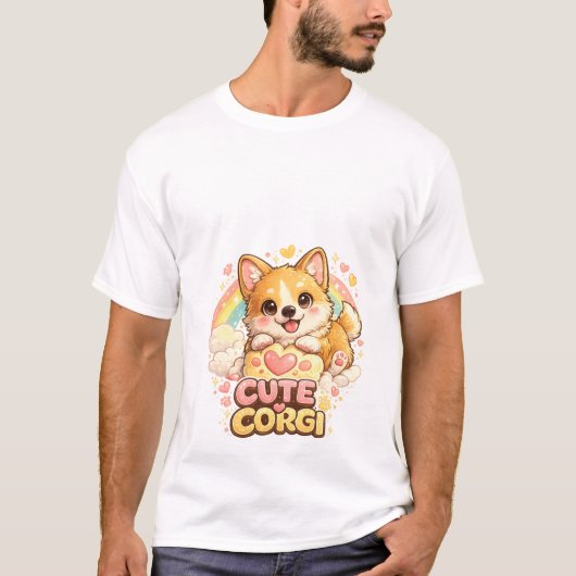 かわいいコーギーの子犬の虹のTシャツ - かわいい犬の愛 Tシャツ (正面)