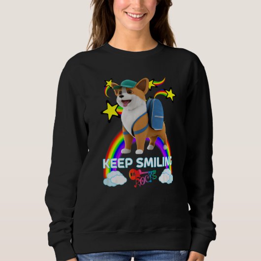 かわいいコーギーの子犬リュック野球帽KEEP SMILIN スウェットシャツ (正面)
