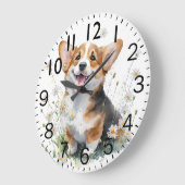 かわいいコーギーの子犬 ラージ壁時計 (傾斜)