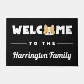 かわいいコーギーの歓迎の姓 ドアマット (正面)