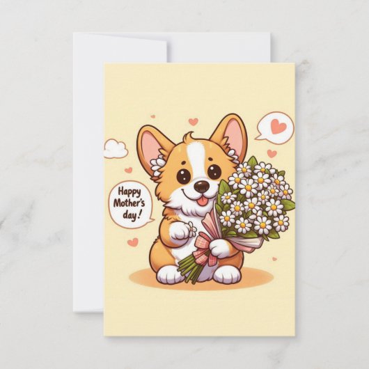 かわいいコーギーの母の日カード 花と一緒に カード (正面)