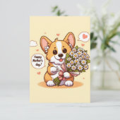 かわいいコーギーの母の日カード 花と一緒に カード (スタンド正面)