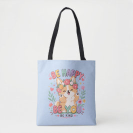 かわいいコーギーの花冠 Be Happy Be You Be Kind トートバッグ