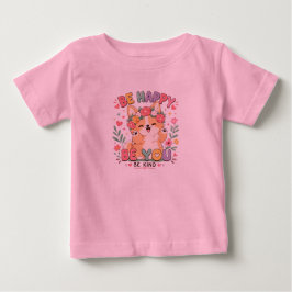 かわいいコーギーの花冠 Be Happy Be You Be Kind  ベビーTシャツ