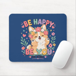かわいいコーギーの花冠 Be Happy Be You Be Kind マウスパッド