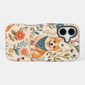 かわいいコーギーの花柄ガーデンパターン iPhone 16ケース (裏面横)