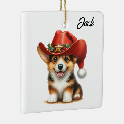 かわいいコーギーカウボーイサンタ帽クリスマス セラミックオーナメント (右)