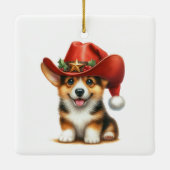 かわいいコーギーカウボーイサンタ帽クリスマス セラミックオーナメント (裏面)