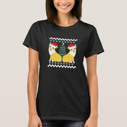 かわいいコーギーサンタのクリスマスプレミアム Tシャツ (正面)