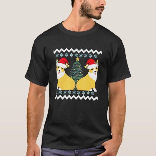 かわいいコーギーサンタのクリスマス Tシャツ (正面)