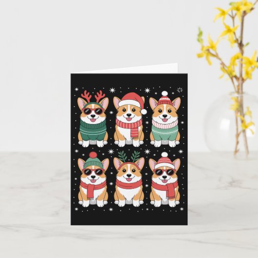 かわいいコーギーサンタ帽子クリスマス カード (黄色い花)