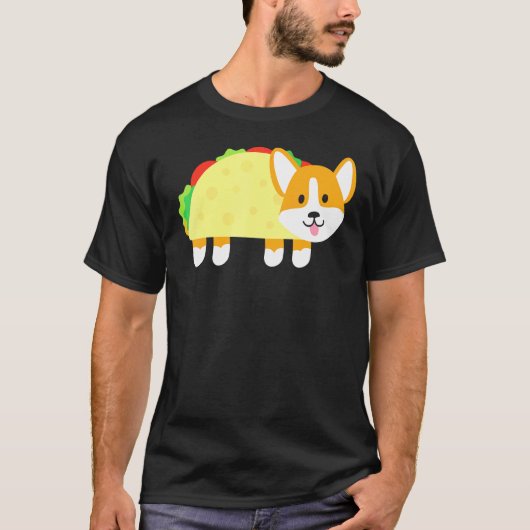 かわいいコーギータコ シンコデマヨ フード ドッグオーナー Tシャツ (正面)