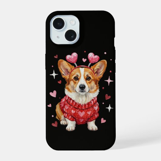 かわいいコーギーバレンタインハートバレンタインデー iPhone 15ケース (裏面)