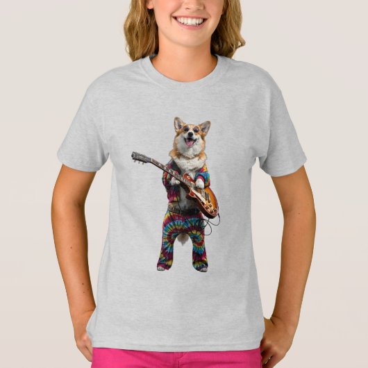 かわいいコーギーロックスターキッズTシャツ Tシャツ (正面)