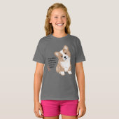 かわいいコーギー子犬の愛らしい子供用グレーTシャツ Tシャツ (正面フル)