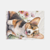 かわいいコーギー子犬 フリースブランケット (正面(横))