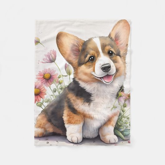 かわいいコーギー子犬 フリースブランケット (正面)