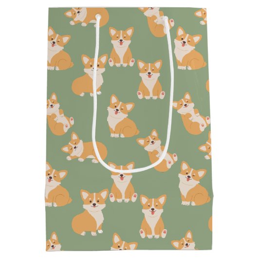 かわいいコーギー柄の誕生日プレゼント 犬好きのためのデザイン ミディアムペーパーバッグ (裏面)