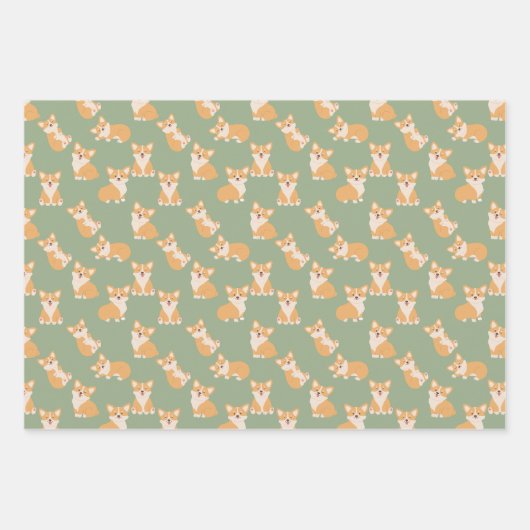 かわいいコーギー柄の誕生日プレゼント 犬好きのためのデザイン ラッピングペーパーシート (正面3)