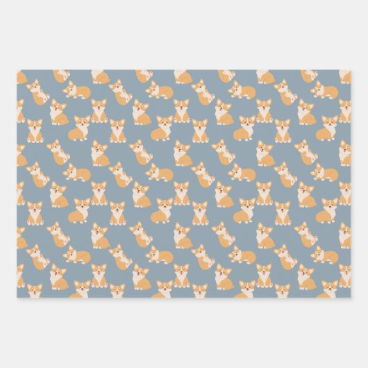 かわいいコーギー柄の誕生日プレゼント 犬好きのためのデザイン ラッピングペーパーシート (正面2)