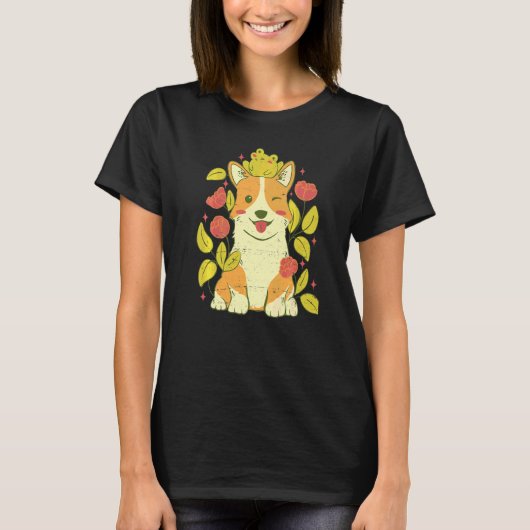 かわいいコーギー犬とカエル Tシャツ (正面)