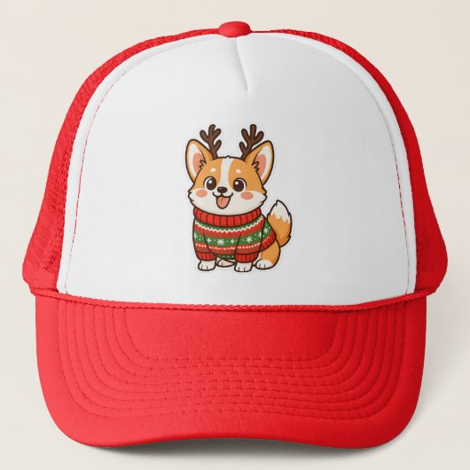 かわいいコーギー犬のクリスマスセーター ホリデースウェット キャップ (正面)