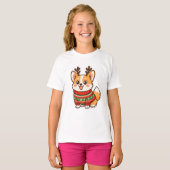 かわいいコーギー犬のクリスマスセーター ホリデースウェット Tシャツ (正面フル)