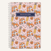 かわいいコーギー犬のパターン カップィドの弓と矢 ハート ノートブック (正面)