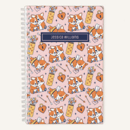 かわいいコーギー犬のパターン カップィドの弓と矢 ハート ノートブック