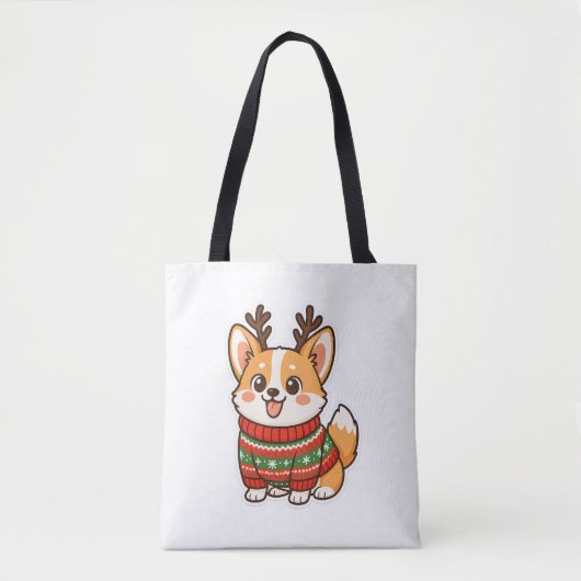 かわいいコーギー犬のユー�ガースウェットシャツ クリスマスのセーター トートバッグ (正面)