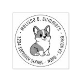 かわいいコーギー犬の丸型住所ラベル ラバースタンプ (インプリント)
