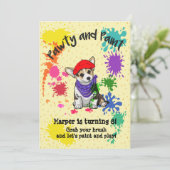 かわいいコーギー犬の楽しいアートの誕生日パーティーの招待状 招待状 (スタンド正面)