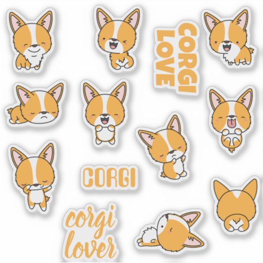 かわいいコーギー犬ステッカーセット シール (正面)