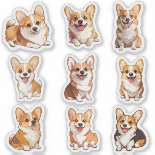 かわいいコーギー犬ステッカーセット シール (正面)