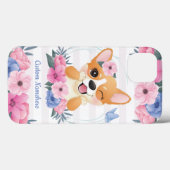 かわいいコーギー犬フラワーリース青い蝶カスタム Case-Mate iPhoneケース (裏面 (横))